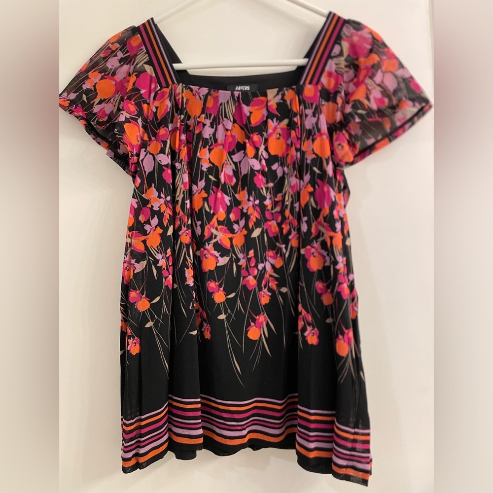 APT. 9 Short Sleeve Square Neck XLP Floral Blouse